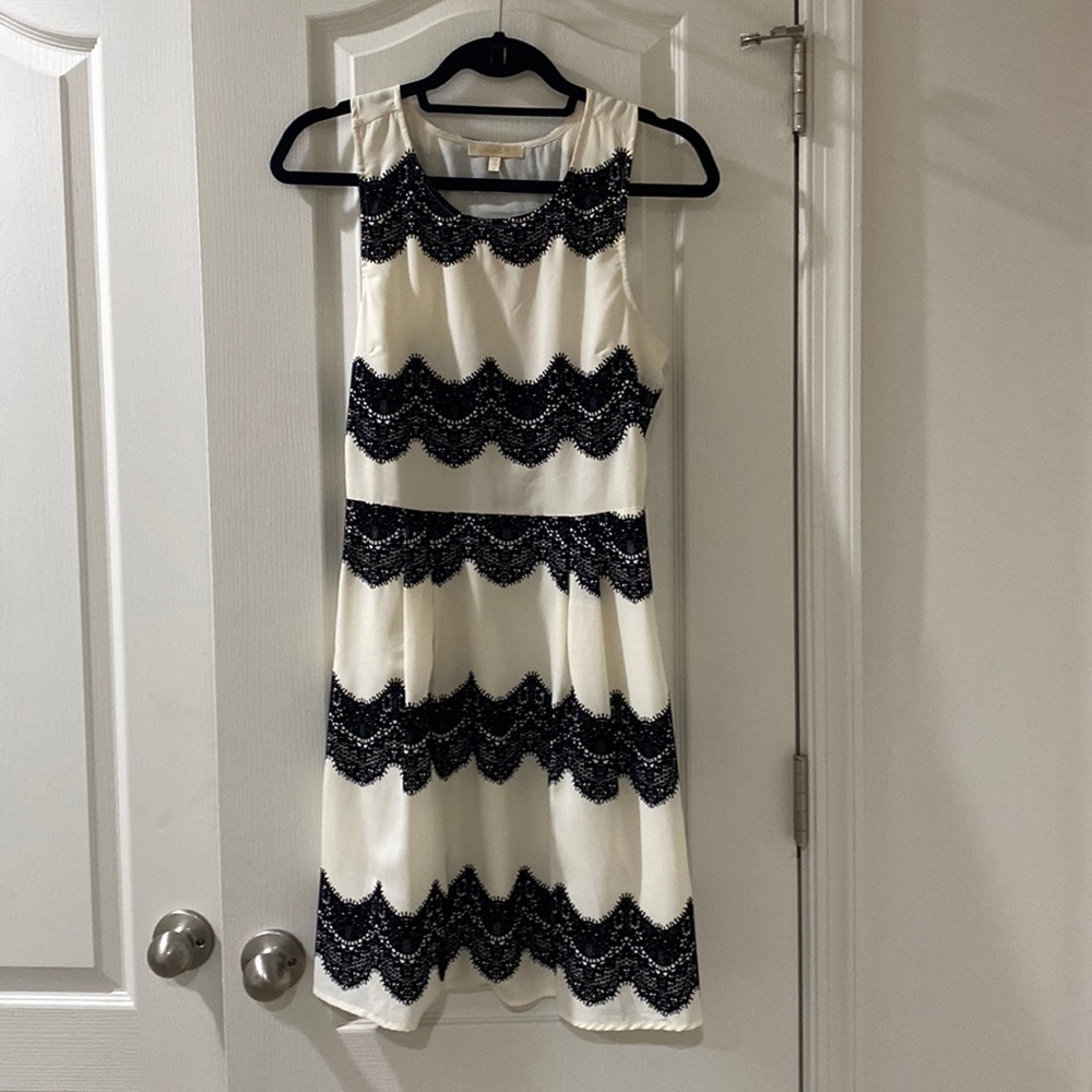 Racerback Dress- Off white with black velvet lace detail.